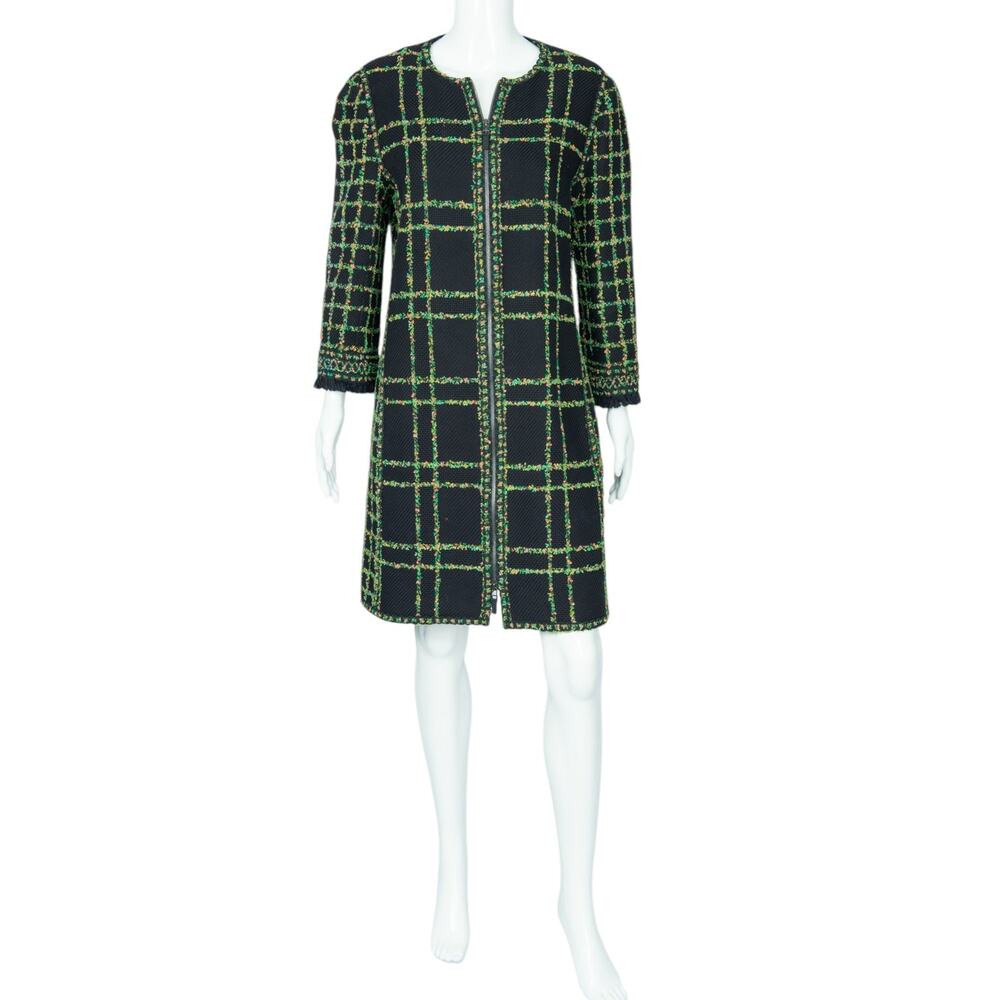 ANDREW GN Black Cotton Knit Floral Tweed Mid-Length Coat Size 46 US 14